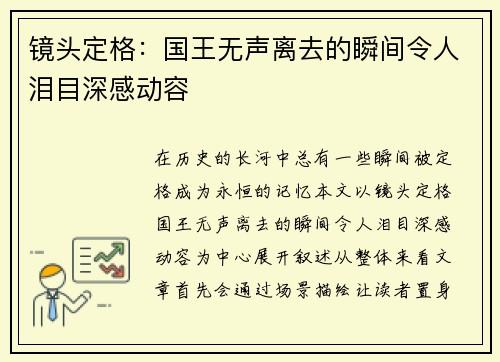 镜头定格：国王无声离去的瞬间令人泪目深感动容
