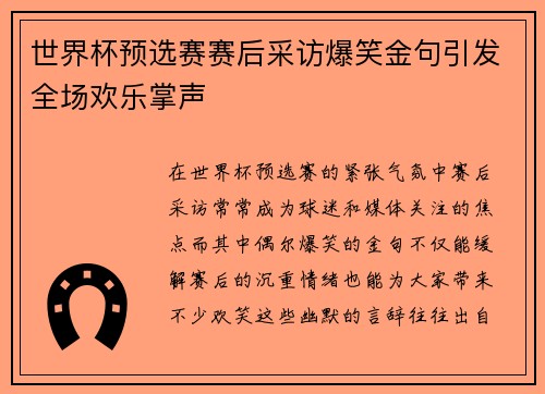 世界杯预选赛赛后采访爆笑金句引发全场欢乐掌声